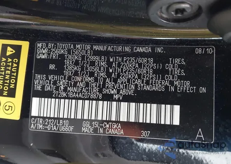 2010 Lexus Rx 350 from USA, damaged, VIN 2T2BK1BA4AC078878